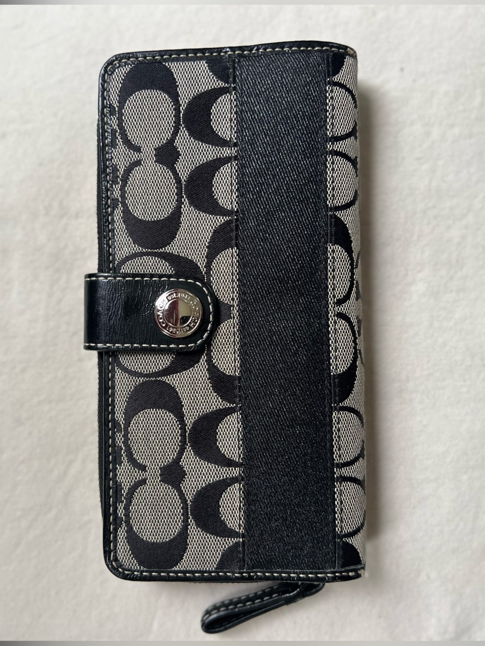 Coach Signature Canvas Black & Gray Jacquard Leather Trim Wallet NWOT